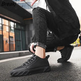 Men Leather Casual Shoes Slip on Loafers Shoes White Men's Platform Shoes Fashion Leisure Driving Shoes Soft
