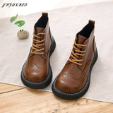 American Retro Carved Women Boots Winter High-Top Lace-Up Warm Big Head Soft-Soled Casual Boots Students Short