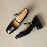 2024 New Silver Square-Headed Mary Jane Shoes With Thick Heels And Single Shoes With Shallow Mouth Buckle High-Heeled