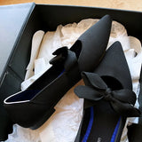 Weaving Bowknot Pointy Toe Ballet Shoes Women Cozy Flats Pregnant Shoes Breath Mixed Color Shallow Knitted Ballerina