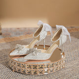 pearl decorative high heels， 18 years old Mitzvah crystal wedding shoes Bride shoes New thin heels 8cm6cm