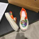 Graffiti Personality Canvas Shoes Women Spring New Round Head Thick Sole Sneakers Outdoor Flats Slip-on Casual