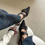 Woman 2024 Trend Women Chunky Sandals Summer Shoes Fashion Mid Heels Pointed Toe Party Shoes Brand Casual