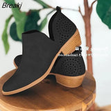Autumn New Women's Shoes Hollowed Out Breathable Heel Increased Casual Breathable Loafers Pointed Short Boots Large