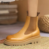 Spring Autumn Women's Chelsea Boots Round Head Platform Women's Boots Slip on Short Boots Flat Heel Women's Ankle