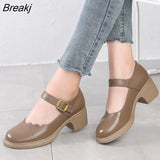 2023 Spring Autumn Shoes Woman Genuine Leather Women Pumps Lady Round Toe Platform Shallow Mouth High Heel