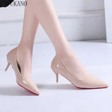 Leather High Heels Fashion Thin Heels Ladies Casual Pumps Pointed Toe Party Dress Single Shoes Red Sole Career Work