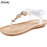 Women's Flats Sandals Water Drill Flower Non Slip Flat Shoes Wood Bead Elastic Band Solid Color Leisure Summer Casual