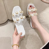 Color String Bead Slippers Summer Sandals Shoes Women Open Toe Pu Leather Zapatillas