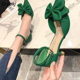 Women's Shoes Fashion 2023 New Low Heels Bow-knot Pointed Sandals Sexy Baotou Stiletto Party Light Sandalias De
