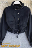 Fashion Spring Autumn Women's Jacket Solid Safari Style Turn Down Collar Full Sleeve All Match Short Coat with