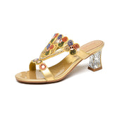 For Women Wearing High-Heeled Slippers In The Summer Of 2024, The New Medium-Heeled Sandals, Crystal Thick Heels, Diamond Sandals And