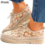Comfortable Loafers 2022 Women's Retro Mesh Breathable Flat Casual Shoes 35-40 Hollow Embroidery Lace Up Female