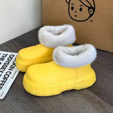 yellow Winter Plush Boots Women New Fashion Waterproof Furry Cotton Shoes Outdoor Cozy Fuzzy Shoes Thick Sole Cotton