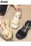 Sandal Woman Luxury 2023 Summer Clogs With Heel Female Shoe All-Match Med Fashion Thick Girls Comfort Medium Beige