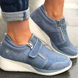 Women Casual Shoes 2020 New Fashion Wedge Flat Shoes Zipper Lace Up Comfortable Ladies Sneakers Female Vulcanized