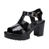Thick-Heeled Lacquered Leather Sandals Women's 2023 Summer New Thick-Soled Waterproof Platform Size 4043100 Open-Toed