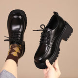 Lace Up Platform Oxford Shoes for Women 2023 Spring Autumn Chunky Heels Pumps Woman Black PU Leather Office Work