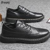 Autumn Early Winter Shoes Men Footwear Fashion Cool Young Man Brogue Shoes Brand Male Footwear Pure Black