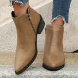 Women Ankle Boots 2024 Retro Style Pointed Toe Leather Boots Solid Short Barrel Chunky Heel Western Boots Botines