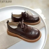 Girl Thick Bottom Small Leather Shoes British Style Round Head Flat Shoes Literary Retro Brogue Shoes Original