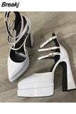Brand Woman Shoe Shining High Heel Women Pumps Elegant Ankle Strap Female Platform Shoes Office Lady Summer Women