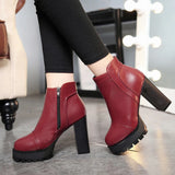 Zippers Black Ankle Boots Women Autumn Winter Suede Leather Boots Women High Heels Thick Soles Basic Botas Mujer