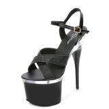 Tube Dancing Shoes Women 2023 Summer High Heel Peep Toe Sandals Heel 15-18cm Thick Bottom Model Shoes Black Big Size