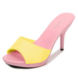 Brand Summer Slippers Women Mixed Colors PU Fine Heel 9cm Outside Sandal Platform Sexy Slipper Women Shoes Slides