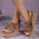 Women Leopard Sandals Wedges Shoes Women High Heels Sandals Platform Shoes Casual Wedge Heels Peep Toe Women Retro