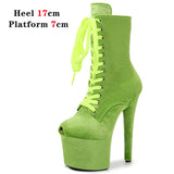 New 17CM Pole Dance Heels Boots High Heels With Platform Lace Up Zip Ankle Boots Custom Peep Toe Women Shoes Stripper