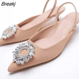 New Summer Women's Shoes Pumps Mules Pointed Toe Shallow Nude Pink Diamond High Heels Strappy Sandals Party Wedding