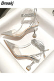 Soft Clear PVC Women Sandals Luxury Summer Pointed Toe Wedding Shoes Hand-made Sexy Ankle Strap High-heeled