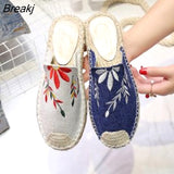 hot selling true flat platform hemp rubber slipper casual floral Sapatilas Sapato women's canvas shoe flat