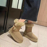 Thickened Velvet Women's Snow Boots Round Toe Mid-heeled Ankle Boots Solid Color Casual and Comfortable Women's