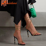 Style Sexy Snake Straps Women Sandals Summer 2023 Luxury Brand Thin Heeled Sandals Rhinestone Fashion Elegant Female