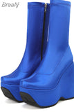 2023 Autumn Women Platform Wedges Boots For Women Zipper Square Head Ankle Boots Ladies Chunky Heels Short Botas