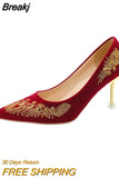 Wedding Shoes Women's Winter 2023 New Embroidered Bride's Shoes Red High Heels Suede Stiletto Shoes Clothing