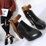AutumnWomen Ankle Boots Black Chunky High Heel 7CM Color Matching Buckle Bota Back Zip Casual Female PU Learther Botines