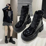 Boots Rock Shoes Woman Round Toe Lace Up Plush Winter Footwear Boots-Women Med Lolita Fur 2023 Autumn Ankle Solid Rome