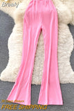 Casual Women Long Pants 2023 Ins Fashion Summer Flare Pants High Elastic Waist Slim Stretch Full Length Female
