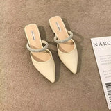 Shoes Shallow Pointed Toe Mules For Women 2023 Thin Heels Slippers Soft Beige Heeled Sandals Slides Fashion New Comfort