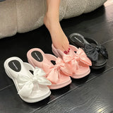 Big Bowknot Wedge Flip Flops for Women Summer 2023 Clip Toe Platform Sandals Woman Thick Sole Non Slip Beach Slide