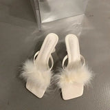 Ladies High Heels Slippers Fluffy Slippers Women 2024 New Summer Fashion Temperament Fine Slippers