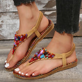 Clip Toe Bohemia Sandals Women 2024 String Beads Flat Heels Beach Sandals Woman Plus Size Non Slip Gladiator