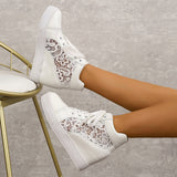 Women Lace-Up High Top sneakers women White lace Casual shoes Comfortable Height Increasing Sneakers Plarform Female Ankle