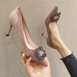 Heels Women Shoes 2023 Spring Pumps Slip On Bling Bling Pointed Wedge Latest Shallow Mouth Sandals Ladies All-Match