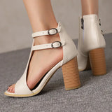 Breakj Color Buckle Women's Cool Boots 2025 New Round Head Fashion Large-Size Fish Mouth Coarse Heel High-Heeled Women's