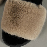 Autumn Winter Faux Fur Slippers Women Home Non Slip Fluffy Flat Slides Woman Outdoor Soft Sole Plush Sandals