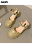 Heels African Woman Shoe Leather Women's Shoes Basketball Platform Round Toe Chunky Sandals Mary Jane 2023 Branded